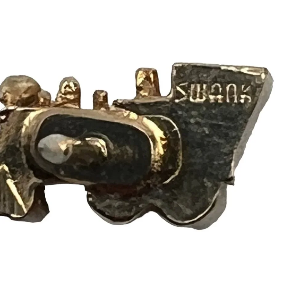 Vintage Swank Train Engine Tie Tack Pin Gold Tone Green Accent‎ Railroad Pin